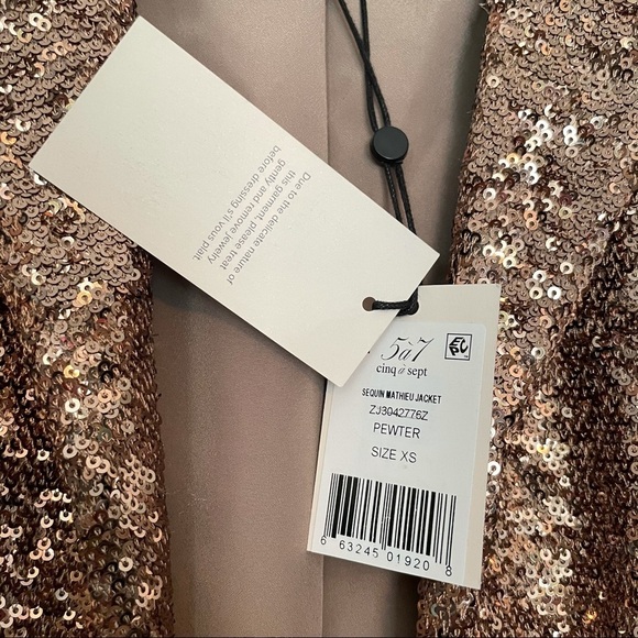 Cinq à Sept Mathieu Sequin Jacket pewter gold XS - Picture 8 of 11